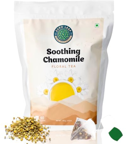 Chamomile Tea (50 Pyramid Tea Bags) - Soothing, Floral, Sweet chamomile flowers, camomile tea for Relaxation, Smooth and Aromatic Blend 100% Natural Ingredients EURO LEAF
