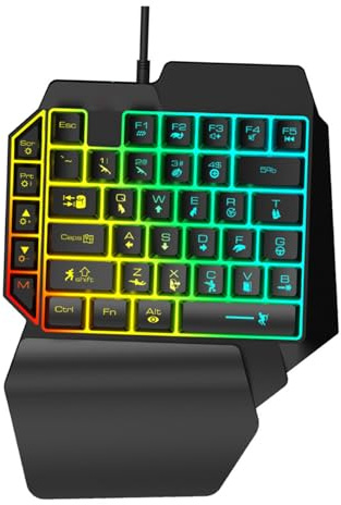 Mikikit Clavier Mécanique Main pour Gaucher Clavier de Jeu RGB Rétroéclairé Compact Ergonomique Noir Usage Gaming PC Portable et Téléphone Portable et Léger