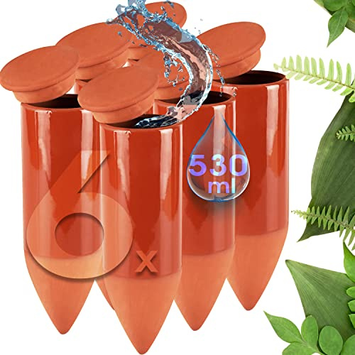 LIVONDO Terracotta Bewässerungshilfe handgefertigt | Gießhilfe modern | Pflanzenbewässerung ohne Strom (3 x 2er Set 530 ml)