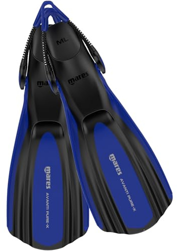 MARES Unisex Adult Avanti Pure-X Fins (410031) - Quick Adjusting Versatile Fit, Scuba Diving, Swimming & Snorkeling Fin, Blue, Large/X-Large