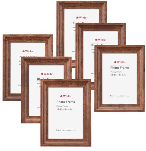 Winlor Mini-Bilderrahmen 2,5 x 3,5 Zoll (6er-Pack) Kleines Polaroid-Fotorahmen-Set für Familie, Tisch und Wand, Dekoration für Zuhause und Büro, Kaffee