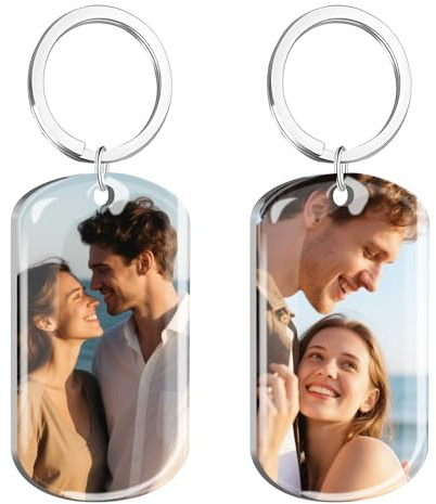 Porte Clef Personnalisable Porte Clé Photo Personnalisé Double Face Couleur Gravé, Porte-Cles Personnalisée Idéal Cadeau pour Homme Femme Mère Pères Ami