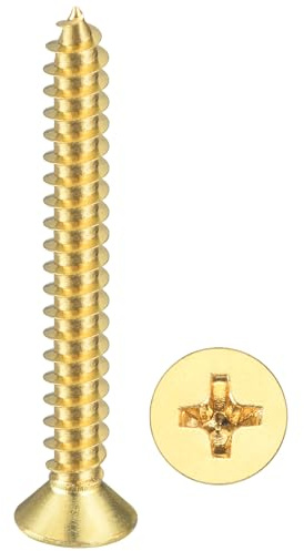 METALLIXITY 50Pcs #4x1 Countersunk Phillips Wood Screws Brass | Coarse Thread Drive Flat Head Phillips Wood Screws for Furniture Installation Repair,Brass