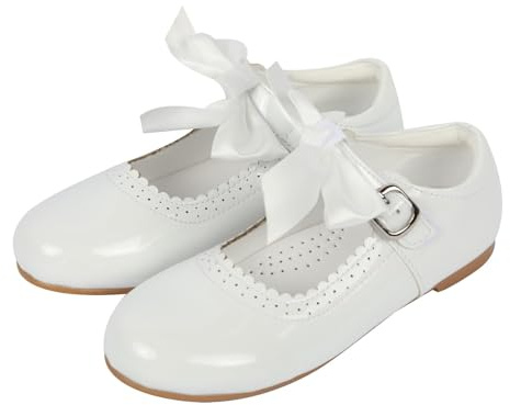 A2Z 4 Kids Girls Toddler School Shoes with Removable Bow Patent Leather - Shoes Bowtique White 2 UK