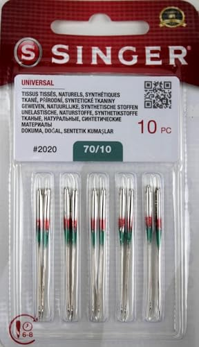 Singer 10 Nähmaschinennadeln Universal 130/705H Stärke 70 für Haushaltsnähmaschinen