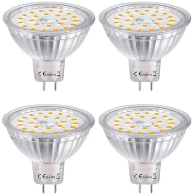 eufeifeiegds 4-delad MR16 G5.3 SMD LED-lampa 5W Bi-pin-sockellampa Spotlight-lampa AC/DC12V Varmvit = 35W glödlampa(White 6000K)
