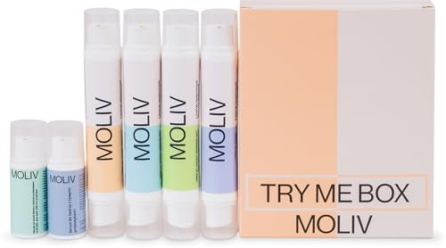 MOLIV TRY ME BOX – Mini-Set Gesichtspflege mit lebenden Probiotika: Oleo-Gel 5 ml, Serum 5 ml, Gesichtscremes 4×2 ml (Feuchtigkeitsspendend Nährend Regenerierend Anti-Aging)