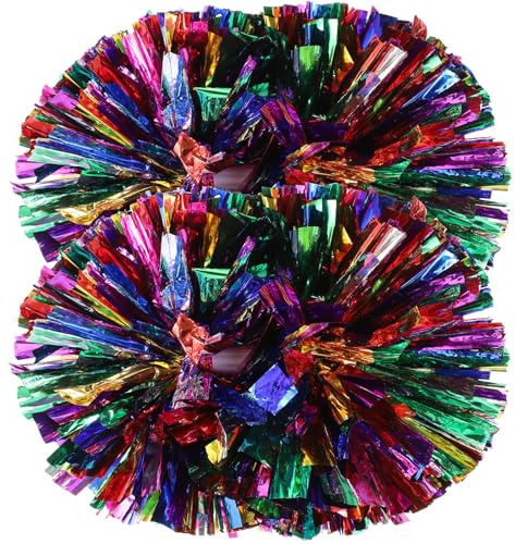 GRIRIW 2 pièces Pompons de Cheerleading Réutilisables à Poignée Large Couleurs Éclatantes pour Performance Danse Sportive et Animation