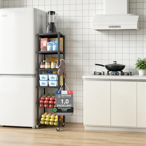 AQRA Etagere Cuisine Avec 6 Tablettes Réglables, Convient aux Garages, Cuisines, Bureaux et Espaces Similaires, Avec une Capacité de Charge Supérieure à 180 kg. Dimensions : 30.5 x 40 x 157 cm