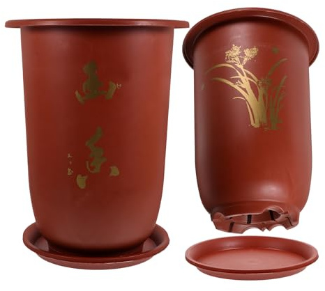 DECHOUS 2 Pezzi Vaso per Orchidee in Resina con Sottovaso e Fori di Drenaggio Fioriera Traspirante per Piante da Interno ed Esterno Decorazioni Primaverili per Giardino Balcone e