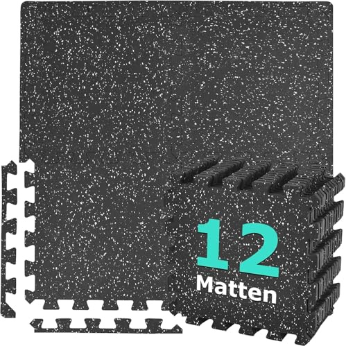 Bodenschutzmatte Fitness[31x31cm], 12 Puzzlematte, Extra Dicke Robuste Gummierte, Für Fitnessstudio Und Heimfitness, Schwere Trainingsbelastung- Bodenmatte Dicke 10mm, Sportmatte