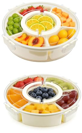 ARATERVIO Snackschale mit 6 Fächern – Abnehmbare Snackbox mit transparentem Deckel, Drehbare Dipschale für Nüsse, Süßigkeiten, Obst & Fingerfood, Praktische Aufbewahrung für Party (2pcs)
