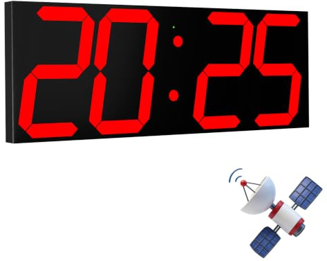 CHKOSDA 45cm Large Digital Wall Clock with GPS Auto-Sync Time - Red | No Wi-Fi,50m Visibility,8-Level Dimming, Timer,Remote,Wall-Mounted, Mains Powered for Warehouse, Gym, Factory & Garage