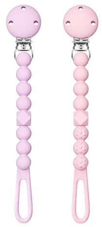 TYRY.HU Chupetero Silicona Cadenas Chupetes Bebé Mordedor Soothie Clip Sujetachupetes de Una Pieza Diseño Monobloque Chupete Holder para niños y niñas 0M+ Paquete de 2