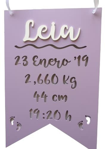 Natalicio de madera banderín personalizado nombre y datos de nacimiento bebé infantil, regalo recién nacido niño y niña para decoración habitación birthday birth plate