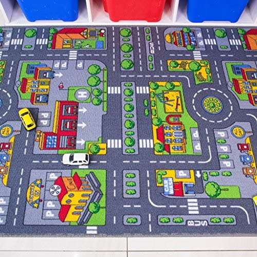 Children's Play Village Mat Town City Car Roads Rug 100cm x 165cm (3'3 x 5'5)