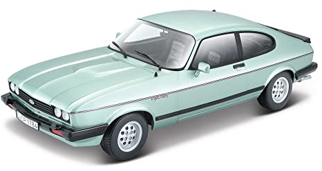 Bburago Ford Capri (1973): Modellauto im Maßstab 1:24, Türen zum Öffnen, 19 cm, matt hell grün (18-21093)