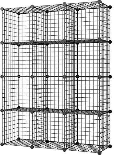KOUSI 14x14 Wire Cube Storage, Metal Grid Organizer, 12-Cube Modular Shelving Unit, Stackable Bookcase, Ideal for Living Room, Bedroom, Office, Garage
