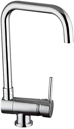Kibath L483561 Einhebelmischer für die Küche, 180 Grad schwenkbarer Auslauf, hoch und schwenkbar, für Spülen mit wenig Platz oder Fenster in der Nähe. Hergestellt aus Messing, Finish in glänzendem