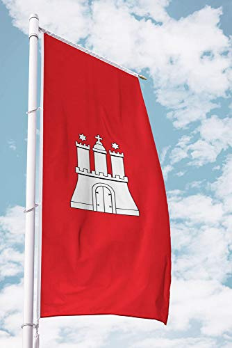 Deitert Bundesland-Flagge Hamburg – 150x400 cm Hamburg Flagge mit Wappen, Fahne für Ausleger aus reißfestem Polyester