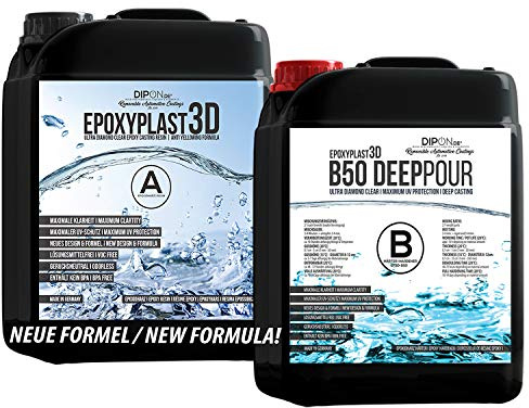 15 KG Epoxidharz EpoxyPlast 3D B50 DEEP POUR 5 CM (50 MM) Gießhöhe für Rivertische I Ultra Diamantklar I Maximaler UV Schutz I Gießharz I Glasklar I Resin I Epoxi I EP I Tisch