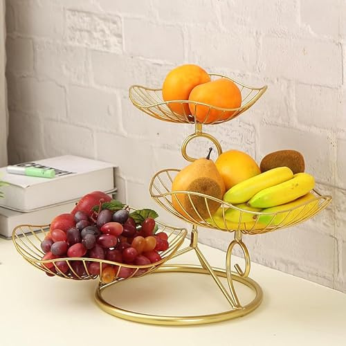 LANDTOM® Metal 3-Tier Fruit Basket Holder Decorative Fruit Bowl Stand, Gold (Type A)