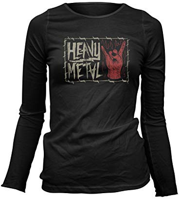 Damen T-Shirt Longsleeve Heavy Metal Pommesgabel Rock Musik Fan