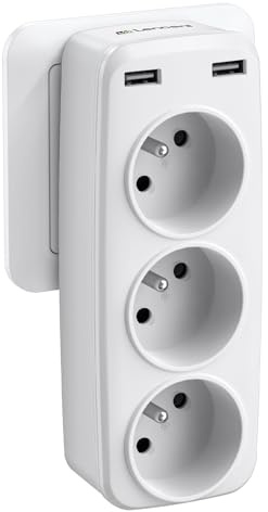 LENCENT Multiprise 5 en 1 Murale Prise avec Multiple Secteur USB, Chargeur avec 3 Sortie AC 16A, 4000W et 2 Ports USB, Murale Electrique Idéal pour Chambre Bureau Domicile
