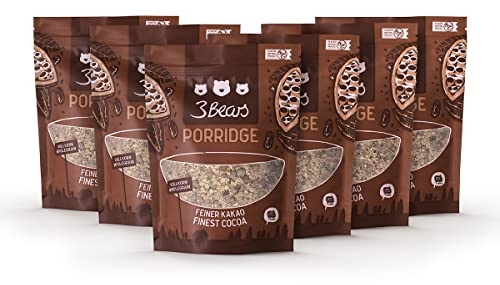 3Bears Porridge - Feiner Kakao I 6x400g veganes Porridge mit Vollkorn-Haferflocken I Mit rein natürlicher Süße und ohne Zusatzstoffe I auch als Oatmeal, Frühstücksbrei oder Overnight Oats