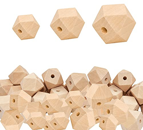 Dzsomt geometrische Holzperlen, 100 Stück, Polygon, achteckig, polyedrisch, facettiert, Perlen mit Loch für Schmuck-Zubehör