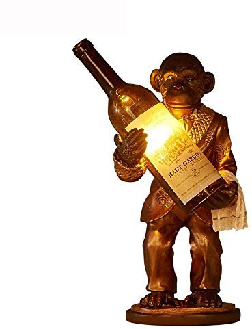 GUOCC Modern Desk Lamp Study Office Gold Monkey Carving Resin Wine Bottle Glass Table Lamp E14 Industrial Retro Cafe Bar Lighting Kids Bedroom Bedside Lamp Decorative