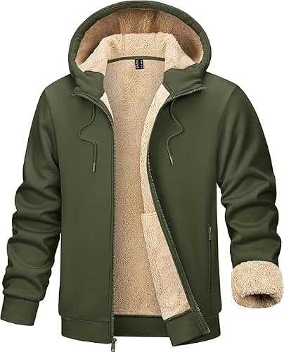 TACVASEN Herren Kapuzenpullover Sweatjacke Winter Hoodie Hoody Langarm Reißverschluss Pulli Warme Jacket, Armeegrün, M