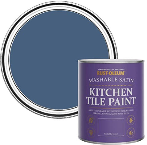 Rust-Oleum Blue water resistant Kitchen Tile Paint in Satin Finish - Ink Blue 750ml
