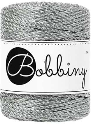 Bobbiny Makramee-Seil, 3 mm, 3-lagig, metallisch, 50 m, silberfarben