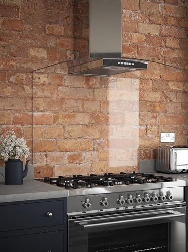 Generic Glass Kitchen Splashback 900mm x 750mm, Clear, Clear Glass | Includes chrome fixing caps and full mounting kit, with pre-drilled holes to easily mount behind hobs or range cookers.