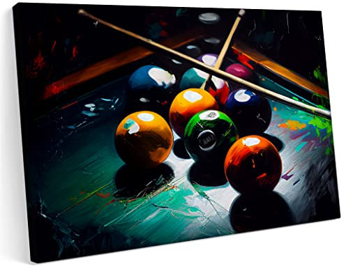 Printonia Bilder Leinwandbild 120x80cm Billard Billardtisch Galle Sport Pub Club Abstrakte Kunst Art Neon Grafitti