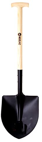 Bricoloco Pelle ronde ou carrée pour jardinage, chantier, industriel, neige, caves, professionnel - Pelles en acier haute résistance SAE 1045 (pelle ronde poignée béquille)