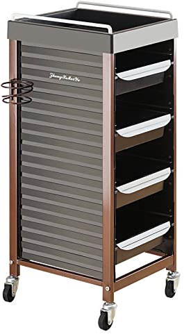 Friseurwagen Salon Wagen Arbeitswagen Rollwagen Stapelboy mit 4 Sperren Rollen Arbeitskasten und 4-5 Metallgestell Schubladen Schwarz Stabiler und Langlebiger Colorationwagen