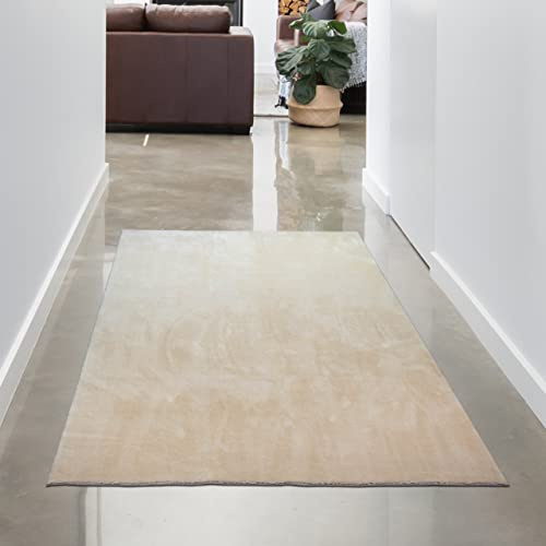 CARPETIA Weicher Teppich Uni Waschbar rutschfest Beige 80x150 cm | Flauschig, waschbar, rutschfest, pflegeleicht und langlebig, für Wohnzimmer, Schlafzimmer, Flur & Badezimmer