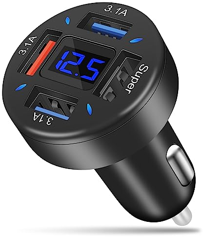 AXFEE 4 Port USB Car Charger, 66W Multi Car Cigarette Lighter Phone Charger with Quick Charge 3.0, Compatible with iPhones, iPads, Power Banks, iOS and Android