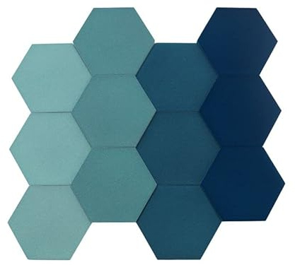 Paneldesign24 Fluffo Hexa Flat Set | Absorbente de sonido pared | Paneles acústicos Hexgon | 12 piezas paneles de pared 3D | moderno y de alta calidad (verde azulado)