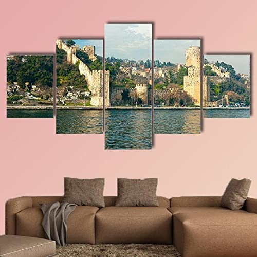 5 teiliges bild Blick auf die Rumeli-Festung in Istanbul,Türkei 5 teilig leinwandbilder,leinwanddrucke bilder,bild leinwand xxl 5 teilig,wandbilder schlafzimmer Dekoration,bilder,kunstdrucke 125x60cm