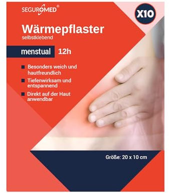 SEGURMED Cerotto termico per le mestruazioni | Contro il dolore addominale inferiore | 10 pezzi | per donne | mestruale