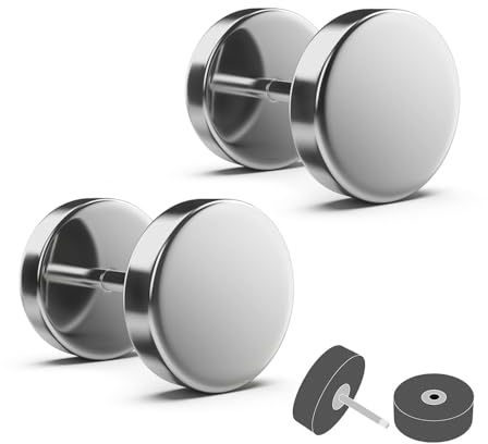 Treuheld® 1.2 x 12 mm Fake Plug Set (2 Stück) in Silber - Titan Ohrstecker zum Schrauben für Damen & Herren - 1 Paar