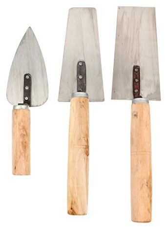 Truelle à plâtrer truelle en Acier Inoxydable Spatule en Acier Inoxydable, truelle de pointage, Outil de maçonnerie en Acier Inoxydable avec Manche en Bois, Outils for carrelage, Pelle, 3 pièces