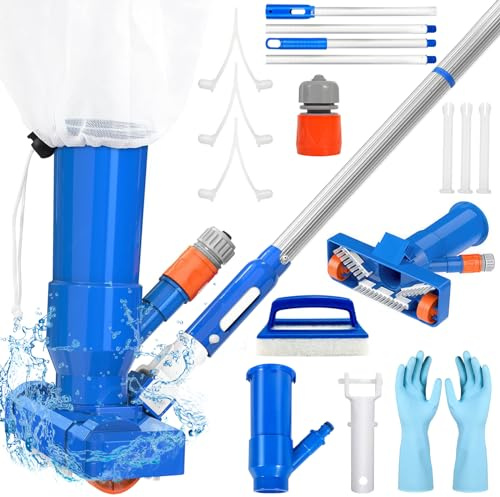 ZZXLOPEZ Aspirateur Piscine, Kit d'entretien pour Piscine, 168CM Aspirateur Nettoyeur à Jet de Piscine Portable et 4 Tige Amovible, Aspirateur de Piscine Portable pour Étang, Piscine, Fontaine