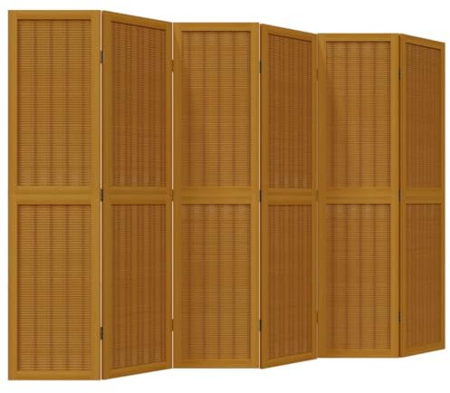 vidaXL Rumsavdelare 6 paneler brun massivt kejsarträ, skiljevägg, hopfällbar skiljevägg, skärmvägg, hopfällbar rumsavdelare, skiljeväggar, skärmväggar