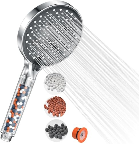 Filtre de pommeau de douche haute pression – YEAUPE PRO 6 modes Φ130 mm de large, filtre à eau dure, adoucisseur d'eau, élimine le chlore, les métaux lourds, les impuretés, flux puissant, douche