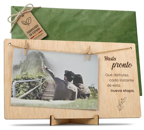 CONTRAXT Portafotos con pinzas de madera. Regalo original tarjeta despedida decir adiós amiga compañero trabajo que se va Marco colgar fotos con pinzas 10x15 madera (Despedida)