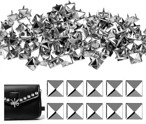 100 Stück Nieten, Quadratische Nieten Metall, Nieten für Leder, Studs Pyramide Spike Nieten, Nieten Set DIY Punk Nieten, für Taschen Lederband Mäntel Handschuhe
